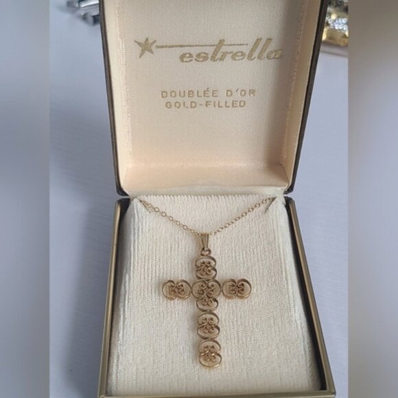 Vintage Gold Filled Baroque Filigree Large Cross Pendant Statement Necklace - Picture 7 of 13